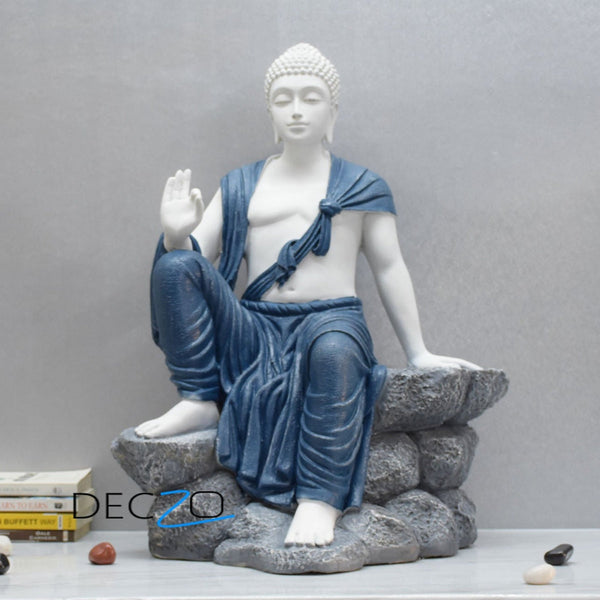 Buddha Sculpture 2.5 Feet High Glossy White BLue
