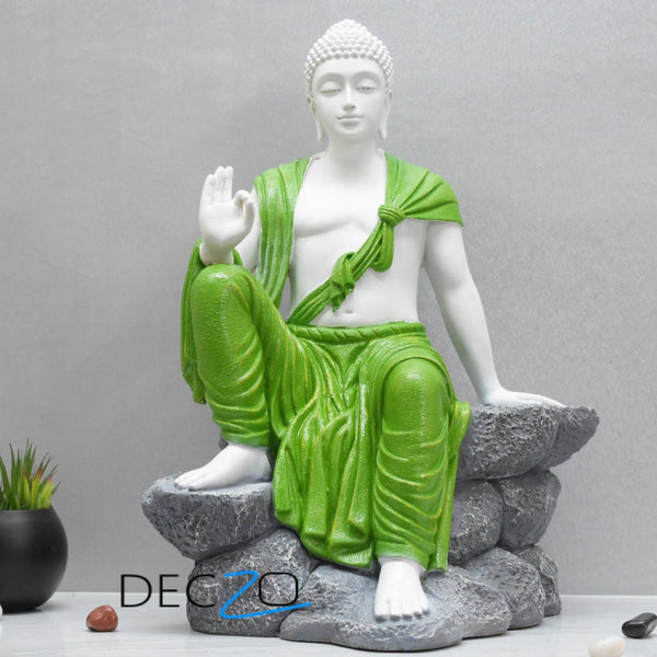 Buddha Sculpture 2.5 Feet High Glossy White Green