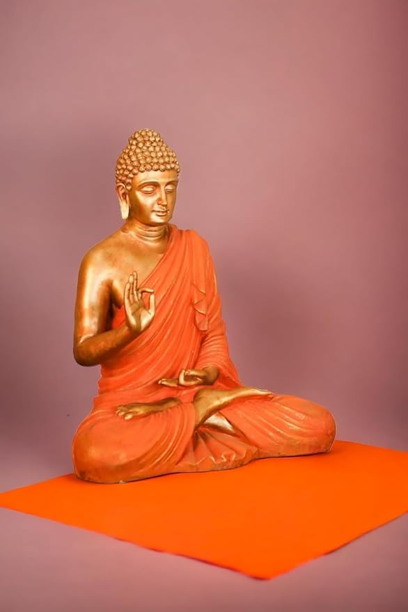 Buddha Sculpture 2 Feet High Glossy Copper Orange