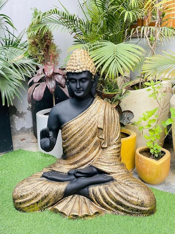 Buddha Sculpture 3 Feet High Glossy  Black Antique