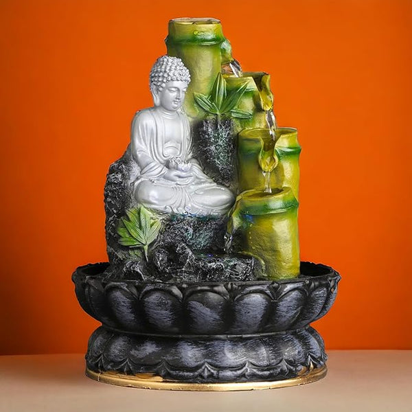 Swarnhouse Polyresin Water Fountain with LED Lights - Indoor/Outdoor Tabletop Decor for Home and Gifts