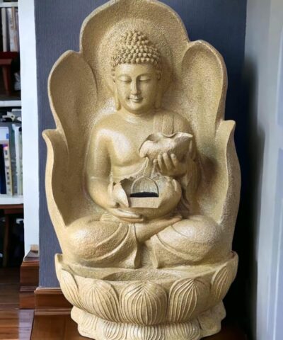 SwarnHouse Decors® Buddha Lotus Double Bowl Buddha Water Fountain 3.5 FT – Limited Edition