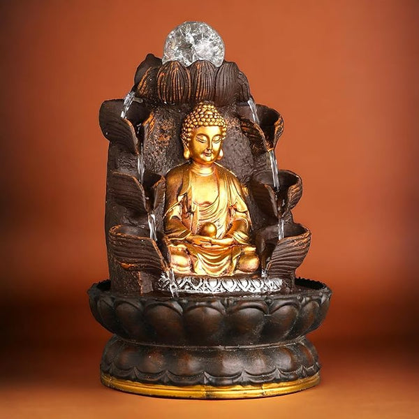 Swarnhouse Polyresin Water Fountain with LED Lights - Indoor/Outdoor Tabletop Decor for Home and Gifts