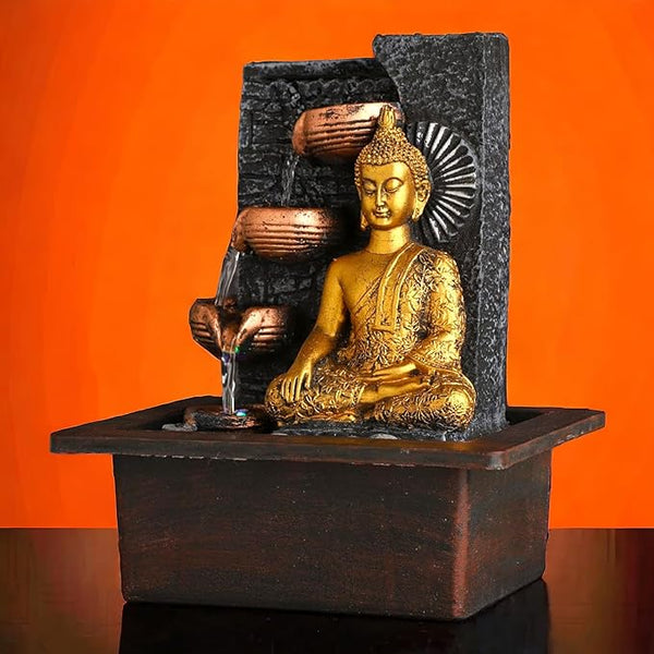 Swarnhouse Polyresin Water Fountain with LED Lights - Indoor/Outdoor Tabletop Decor for Home and Gifts