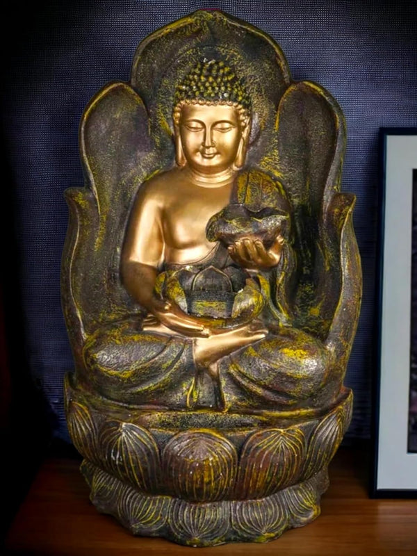 SwarnHouse Decors® Buddha Lotus Double Bowl Buddha Water Fountain 3.5 FT – Limited Edition