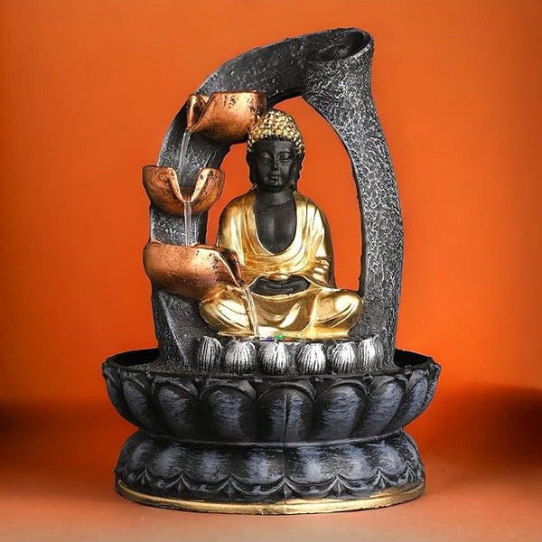 Swarnhouse Polyresin Water Fountain with LED Lights - Indoor/Outdoor Tabletop Decor for Home and Gifts