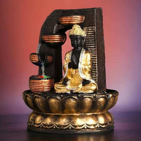 Swarnhouse Polyresin Water Fountain with LED Lights - Indoor/Outdoor Tabletop Decor for Home and Gifts