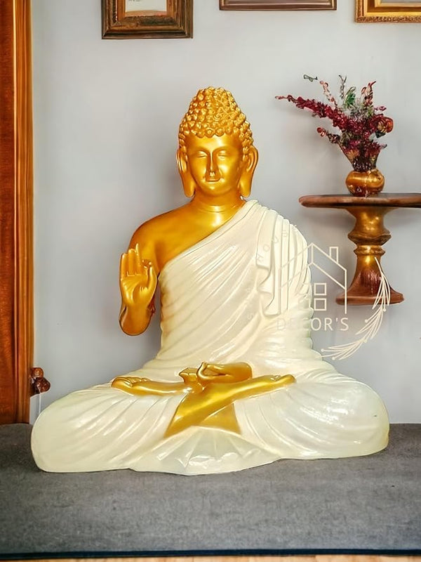 Buddha Sculpture 3 Feet High Glossy  Cream Golden