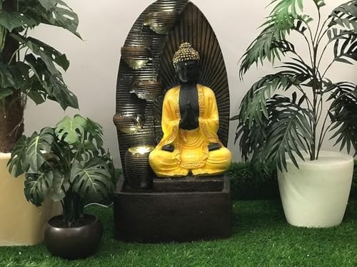 Swarnhouse Decorative Water Fountain with LED Light, 2 Feet, Indoor Tabletop Waterfall for Home Office Garden Article Buddha