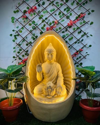 Swarnhouse Oval Buddha Water Fountain with LED Light, 3 Feet Tall, Indoor Decorative Zen Garden (Buddha 2)