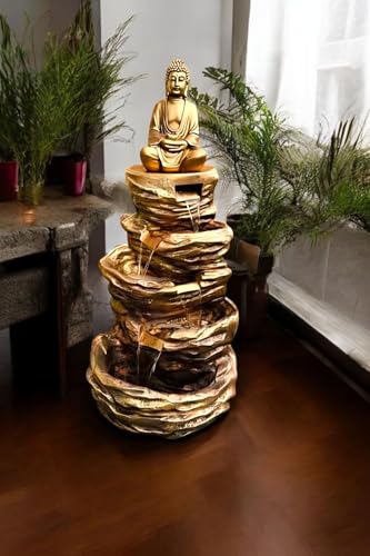 Swarnhouse 4 Feet Spiral Ganesha/Buddha Water Fountain, Decorative Garden Fountain with LED Lights Design 5