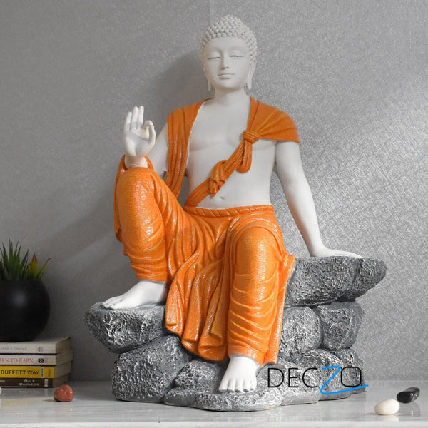 Buddha Sculpture 2.5 Feet High Glossy White Oranage