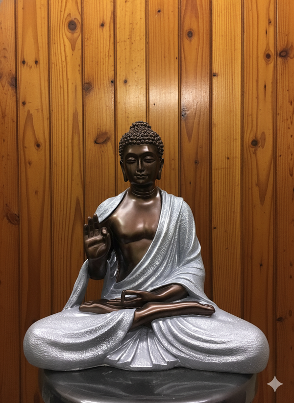 Swarnhouse Premium 1.5 Feet Buddha Statue for Indoor/Outdoor / Sculpture Article 4 Grey and chocolate shade