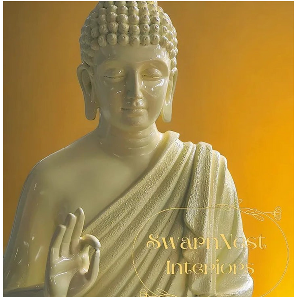 Swarnhouse Beautiful Sitting Buddha Idol Statue for Home & Garden 2 FT – Premium Cream Full Glossy