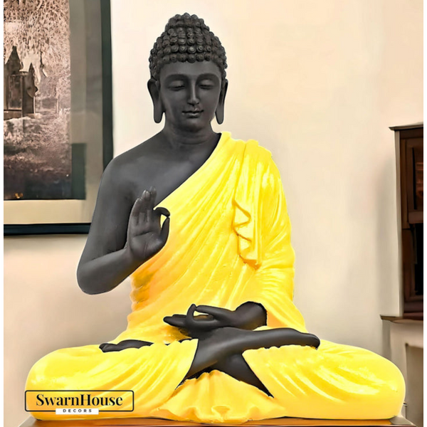 Swarnhouse Beautiful Sitting Buddha Idol Statue for Home & Garden 2 FT – Premium Orange & Black Matte Finish