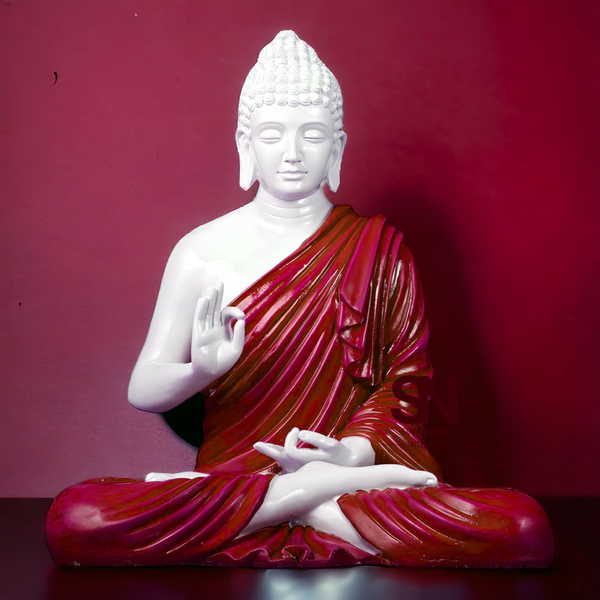 Buddha Sculpture 2 Feet High Glossy White Red