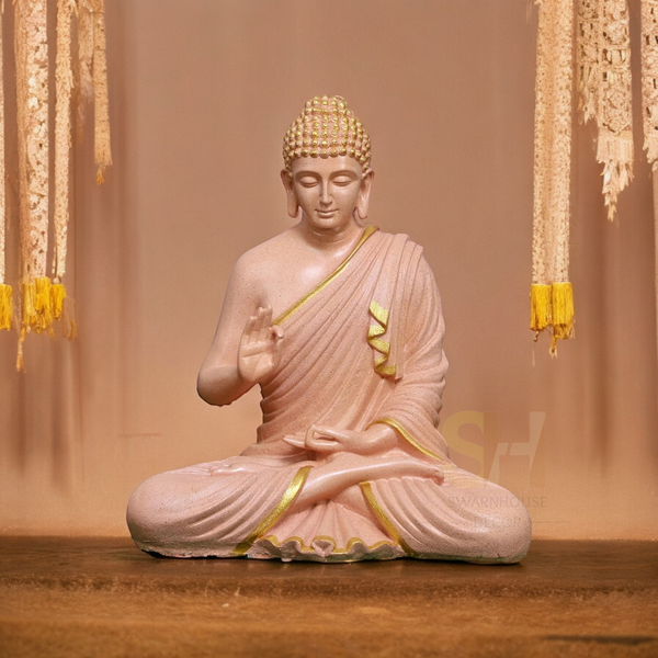 Buddha Sculpture 2 Feet High Glossy Peach
