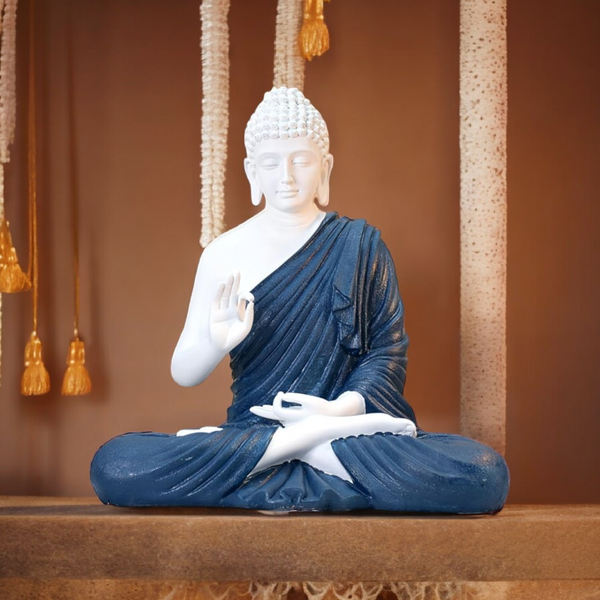 Buddha Sculpture 2 Feet High Glossy White BLue