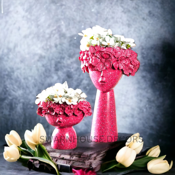 SwarnHouse Decors® Modern Face Planter for Garden Decor, Room Decor, Home Decor, Garden Planters, Planter for Balcony, Gifts, Balcony Decor, Pot, Vase (Set of 2)