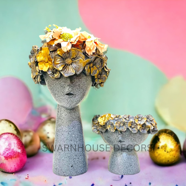 SwarnHouse Decors® Modern Face Planter for Garden Decor, Room Decor, Home Decor, Garden Planters, Planter for Balcony, Gifts, Balcony Decor, Pot, Vase (Set of 2)