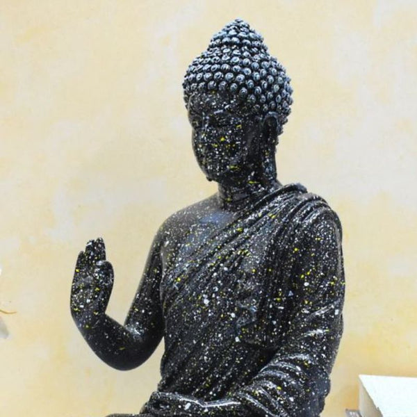 SWARNHOUSE DECORS® 1.25 FEET BLESSING BUDDHA IDOL FOR INDOOR AND OUTDOOR ( BLACK WITH COLORFUL DOTTED SPRAY )