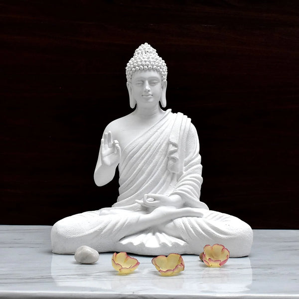 SWARNHOUSE DECORS® BIG SIZE MEDITATING BUDDHA IDOL ( MILKY WHITE )