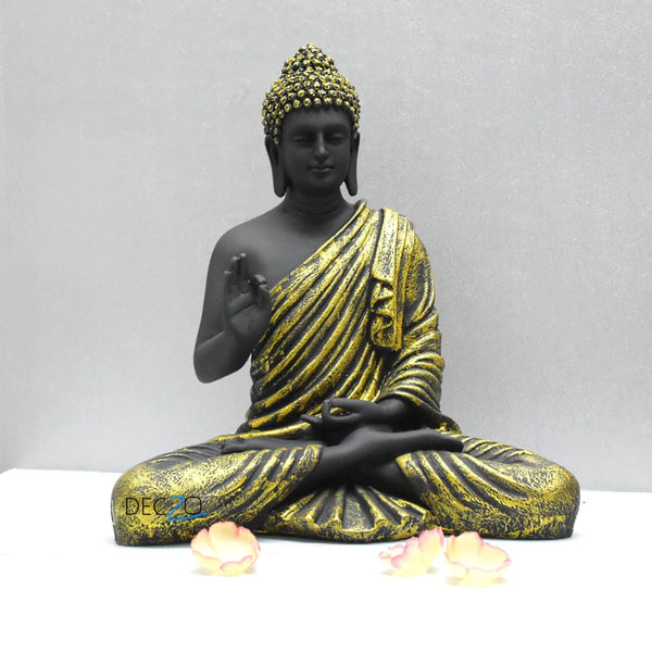 SWARNHOUSE DECORS® BIG SIZE MEDITATING BUDDHA IDOL ( GOLDEN BLACK )