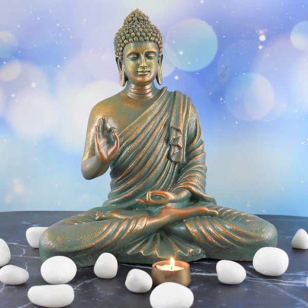 SWARNHOUSE DECORS® ANTIQUE LOOK RUSTIC GOLDEN MEDITATING BUDDHA