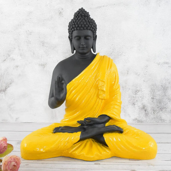 SWARNHOUSE DECORS® BIG SIZE MEDITATING BUDDHA IDOL ( YELLOW )