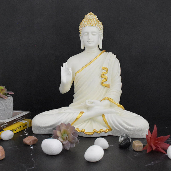 SWARNHOUSE DECORS® BIG SIZE MEDITATING BUDDHA IDOL ( WHITE )