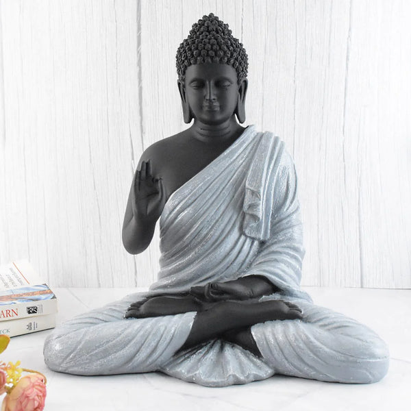SWARNHOUSE DECORS® BIG SIZE MEDITATING BUDDHA IDOL ( GREY )