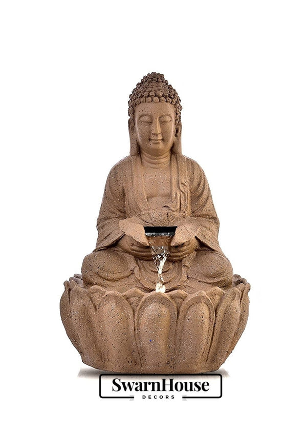 SwarnHouse Decors® Lotus Buddha Water Fountain for Home, Office, Garden Peach Color Large Size – 2 Feet